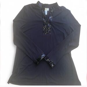 Talbots Plus Longsleeve Jersey Black Sparkle Shirt Top XL Elegant